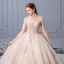 Luxury / Gorgeous Champagne Wedding Dresses 2019 Ball Gown Scoop Neck Beading Pearl Sequins Lace Flower Cap Sleeves Backless Royal Train Cascading Ruffles