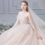 Luxury / Gorgeous Champagne Wedding Dresses 2019 Ball Gown Strapless Rhinestone Pearl Lace Flower Sequins Sleeveless Backless Royal Train