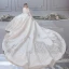 Luxury / Gorgeous Ivory Pierced Wedding Dresses 2019 A-Line / Princess Off-The-Shoulder Beading Sequins Lace Flower Short Sleeve Backless Royal Train