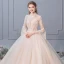 Elegante Champagner Brautkleider / Hochzeitskleider 2019 Ballkleid Stehkragen Perlenstickerei Pailletten Spitze Blumen Lange Ärmel Rückenfreies Lange