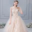Chic / Belle Champagne Robe De Mariée 2019 Princesse Encolure Dégagée Perlage En Dentelle Fleur 1/2 Manches Cathedral Train