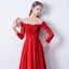 Chic / Beautiful Red Evening Dresses  2019 A-Line / Princess Scoop Neck Appliques Beading Lace Flower 3/4 Sleeve Backless Floor-Length / Long Formal Dresses