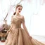Luxe Champagne Robe De Mariée 2019 Princesse De l'épaule Perlage Paillettes En Dentelle Fleur Manches Courtes Dos Nu Royal Train