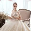Luxury / Gorgeous Champagne Wedding Dresses 2019 A-Line / Princess Scoop Neck Beading Sequins Sleeveless Cathedral Train
