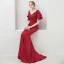 Chic / Belle Couleur Unie Bordeaux Robe De Soirée Trompette / Sirène 2019 V-Cou Dos Nu Perlage Cristal 1/2 Manches Train De Balayage Robe De Ceremonie
