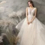 Élégant Champagne Robe De Mariée 2019 Princesse Encolure Dégagée Appliques Cristal En Dentelle Fleur Sans Manches Dos Nu Chapel Train