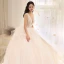 Luxury / Gorgeous Champagne Wedding Dresses 2019 A-Line / Princess V-Neck Glitter Tulle Cascading Ruffles Sleeveless Backless Cathedral Train