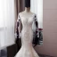 Sexy Champagne Wedding Dresses 2019 Trumpet / Mermaid Scoop Neck Sequins Pearl Lace Flower Long Sleeve Backless Court Train
