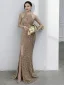 Sparkly Gold Trumpet / Mermaid Evening Dresses  2021 Scoop Neck Sequins Sleeveless Floor-Length / Long Evening Party Formal Dresses