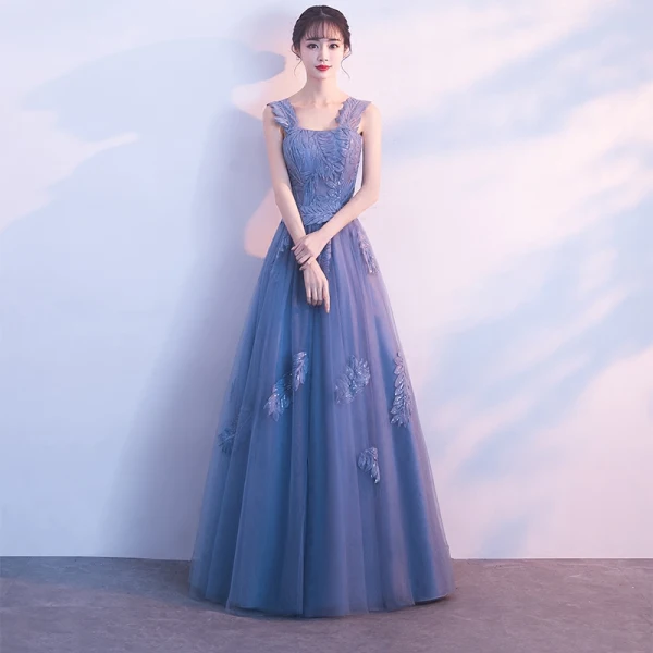 Chic / Beautiful Sky Blue Evening Dresses 2018 A-Line / Princess Appliques Shoulders Backless Sleeveless Floor-Length / Long Formal Dresses