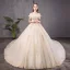 Elegante Champagner Brautkleider / Hochzeitskleider 2019 Ballkleid Off Shoulder Perlenstickerei Perle Spitze Blumen Pailletten Kurze Ärmel Rückenfreies Kathedrale Schleppe