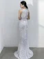 Glitzernden Ivory / Creme Pailletten Abendkleider 2021 Meerjungfrau Rundhalsausschnitt Ärmellos Sweep / Pinsel Zug Abend Festliche Kleider