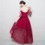 Chic / Belle Bordeaux Robe De Soirée 2018 Princesse En Dentelle Fleur Bretelles Spaghetti Dos Nu 3/4 Manches Asymétrique Robe De Ceremonie
