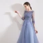 Chic / Beautiful Sky Blue Evening Dresses  2019 A-Line / Princess Scoop Neck Beading Sequins Lace Flower 3/4 Sleeve Floor-Length / Long Formal Dresses