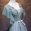 Elegant Sage Green Evening Dresses  2019 A-Line / Princess V-Neck Beading Sequins Lace Flower Bow Short Sleeve Backless Floor-Length / Long Formal Dresses