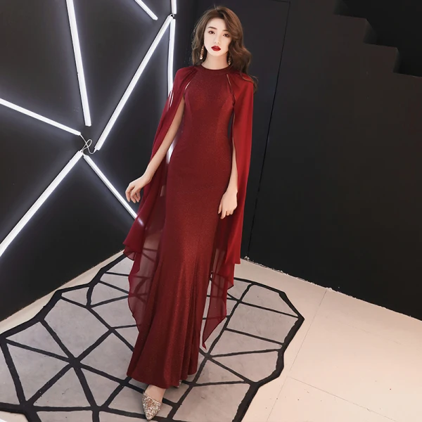 Chic / Beautiful Burgundy Evening Dresses 2019 Trumpet / Mermaid Scoop Neck Glitter Polyester Sleeveless Floor-Length / Long Formal Dresses
