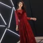 Elegant Burgundy Evening Dresses  2019 A-Line / Princess Scoop Neck Suede Bow Sequins Long Sleeve Backless Floor-Length / Long Formal Dresses