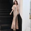 Sparkly Gold Evening Dresses  2019 Trumpet / Mermaid V-Neck Sequins Puffy Short Sleeve Backless Floor-Length / Long Formal Dresses