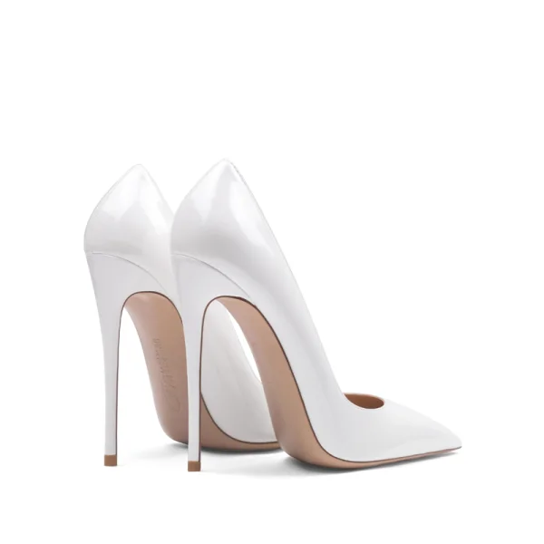 Chic / Beautiful Ivory Office OL Pumps 2020 Patent Leather 12 cm Stiletto Heels Pointed Toe Pumps