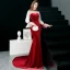 Chic / Beautiful Burgundy Evening Dresses  2019 Trumpet / Mermaid High Neck Rhinestone Bell sleeves Sweep Train Formal Dresses