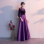 Vintage / Retro Grape Evening Dresses  2019 A-Line / Princess V-Neck Bow 3/4 Sleeve Floor-Length / Long Formal Dresses