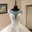 Luxury / Gorgeous Champagne Wedding Dresses 2019 A-Line / Princess Scoop Neck Beading Pearl Sequins Lace Flower Cap Sleeves Backless Cathedral Train