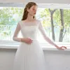 Proste / Simple Kość Słoniowa Suknie Ślubne 2021 Princessa Wycięciem Kokarda Z Koronki Kwiat Długie Rękawy Trenem Sąd Ślub