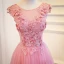 Chic / Belle Rose Bonbon Robe De Bal 2018 Princesse En Dentelle Appliques Paillettes Encolure Dégagée Dos Nu Sans Manches Longue Robe De Ceremonie