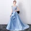 Chic / Belle Bleu Robe De Soirée 2019 Princesse Encolure Dégagée Appliques En Dentelle Fleur Faux Diamant Sans Manches Dos Nu Longue Robe De Ceremonie