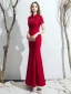 Chic / Beautiful Burgundy Evening Dresses  2019 Trumpet / Mermaid High Neck Backless Crystal Rhinestone Lace Flower Short Sleeve Floor-Length / Long Formal Dresses