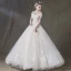 Elegant Champagne Wedding Dresses 2018 Ball Gown Lace Flower Off-The-Shoulder Backless Sleeveless Floor-Length / Long Wedding