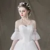Elegant Ivory Wedding Dresses 2018 Ball Gown Beading Sequins Sweetheart Backless Short Sleeve Floor-Length / Long Wedding