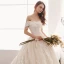 Elegant Champagne Wedding Dresses 2019 A-Line / Princess Off-The-Shoulder Beading Tassel Pearl Lace Flower Short Sleeve Backless Cathedral Train