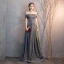 Sparkly Evening Dresses  2019 A-Line / Princess Off-The-Shoulder Glitter Satin Short Sleeve Backless Floor-Length / Long Formal Dresses