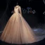 Luxury / Gorgeous Champagne Wedding Dresses 2019 A-Line / Princess High Neck Glitter Beading Lace Flower Pearl Crystal Long Sleeve Backless Royal Train