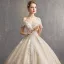 Charming Champagne Wedding Dresses 2019 Ball Gown Off-The-Shoulder Short Sleeve Backless Flower Glitter Lace Pearl Chapel Train