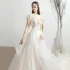 Chic / Belle Ivoire Robe De Mariée 2019 Princesse Encolure Dégagée Appliques En Dentelle Fleur Noeud Manches Courtes Dos Nu Chapel Train