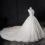 Meilleur Ivoire Fait main Perlage Robe De Mariée 2019 Princesse V-Cou Glitter Tulle Sans Manches Dos Nu Cathedral Train