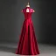 Chinese style Burgundy Evening Dresses  2019 A-Line / Princess High Neck Appliques Lace Bow Cap Sleeves Backless Floor-Length / Long Formal Dresses