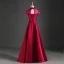 Chinese style Burgundy Evening Dresses  2019 A-Line / Princess High Neck Bow Appliques Lace Cap Sleeves Backless Floor-Length / Long Formal Dresses