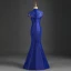 Chinese style Royal Blue Evening Dresses  Trumpet / Mermaid High Neck Beading Tassel Rhinestone Lace Flower Cap Sleeves Floor-Length / Long Formal Dresses