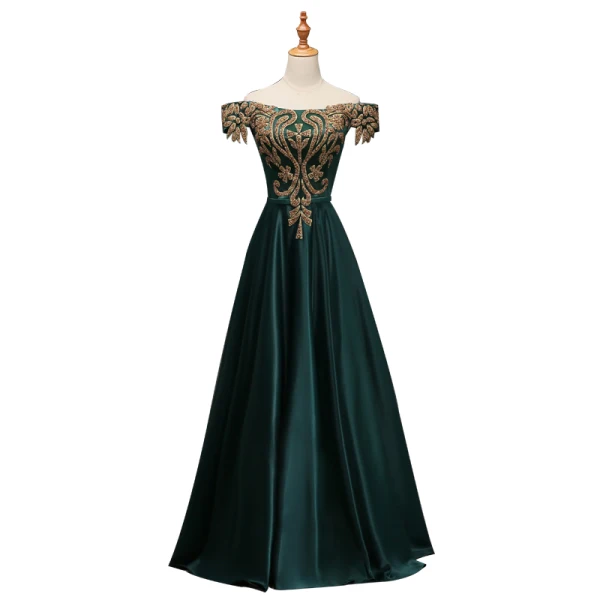 Elegant Dark Green Evening Dresses 2019 A-Line / Princess Off-The-Shoulder Rhinestone Sash Short Sleeve Backless Floor-Length / Long Formal Dresses