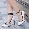 Modest / Simple Blushing Pink Office Pumps 2019 Ankle Strap 12 cm Stiletto Heels Pointed Toe Pumps