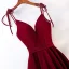 Chic / Beautiful Burgundy Evening Dresses  2019 A-Line / Princess Spaghetti Straps Suede Sash Sleeveless Backless Floor-Length / Long Formal Dresses