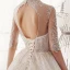Charming Champagne Wedding Dresses 2019 A-Line / Princess Scoop Neck Beading Sequins Lace Flower 1/2 Sleeves Backless Cathedral Train
