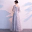 Chic / Beautiful Grey Evening Dresses  2019 A-Line / Princess V-Neck Bow Lace Flower 1/2 Sleeves Backless Floor-Length / Long Formal Dresses
