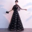 Chic / Beautiful Black Evening Dresses  2019 A-Line / Princess High Neck Sash Lace Flower 1/2 Sleeves Floor-Length / Long Formal Dresses