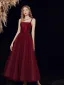 Modest / Simple Burgundy Homecoming Graduation Dresses 2021 A-Line / Princess Spaghetti Straps Sleeveless Backless Bow Floor-Length / Long Formal Dresses