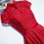 Chic / Beautiful Red Formal Dresses Evening Dresses  2017 Lace Flower Strappy High Neck Short Sleeve Knee-Length A-Line / Princess