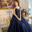 Classic Navy Blue Quinceañera Prom Dresses 2018 Ball Gown Lace Appliques Beading Sequins Scoop Neck Backless Sleeveless Floor-Length / Long Formal Dresses